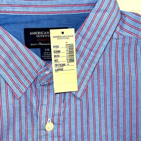 NWT American Eagle Blue & Pink striped Button up Athletic Fit Long Sleeve Shirt - Picture 3 of 4